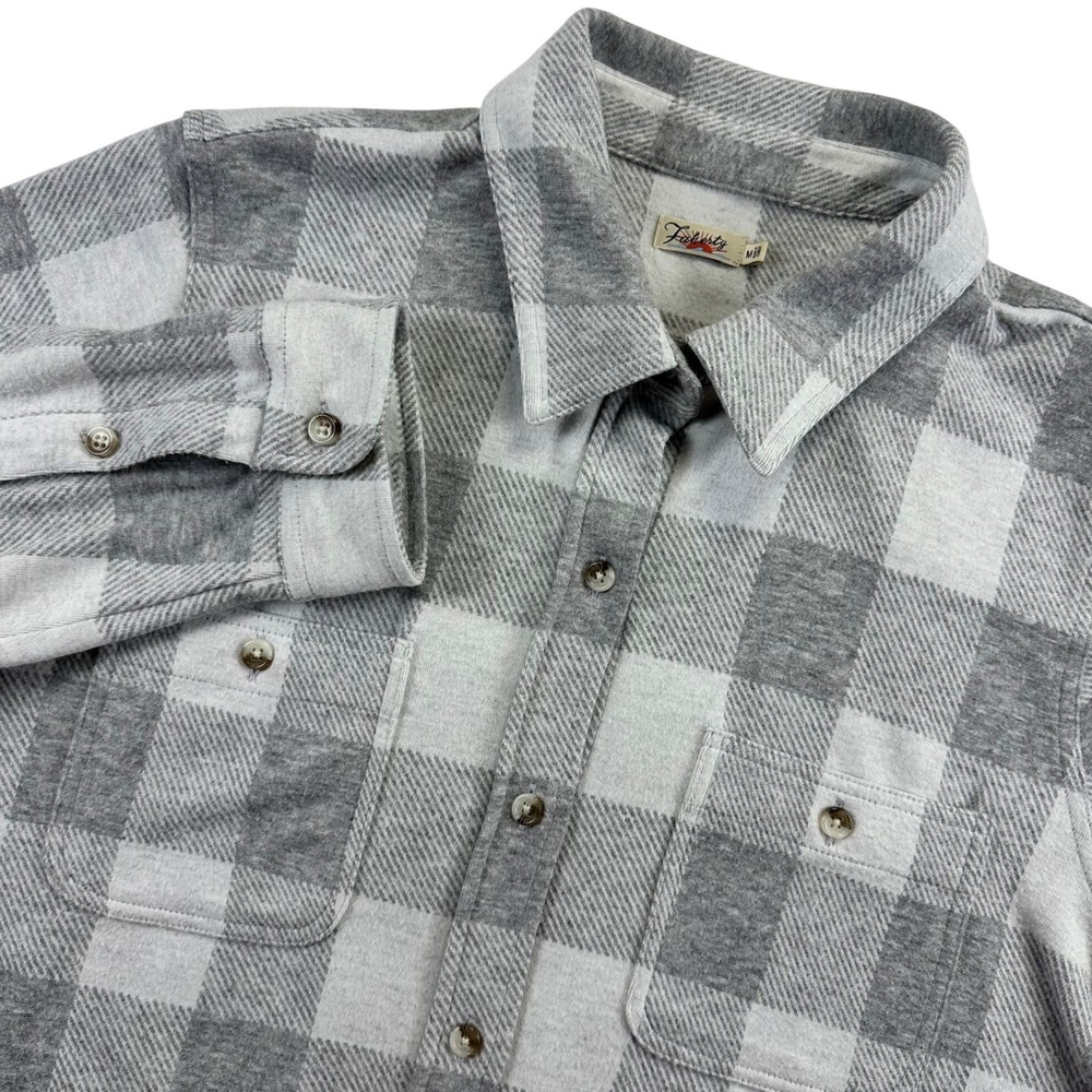 Faherty Womens Gray White Buffalo Check Knit Button Down Shirt Medium Flannel